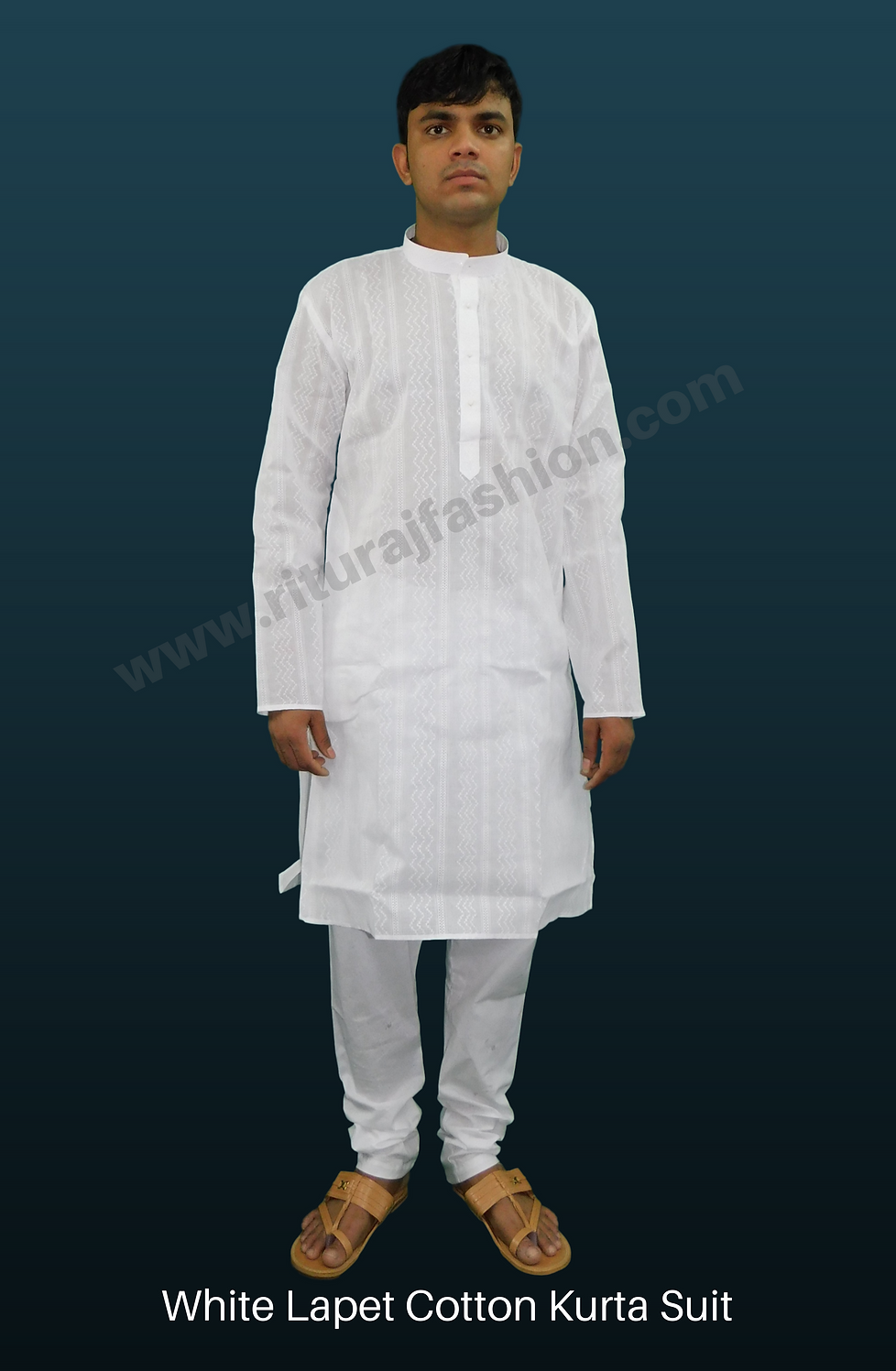 White Lapet Cotton Kurta Suit_5.png