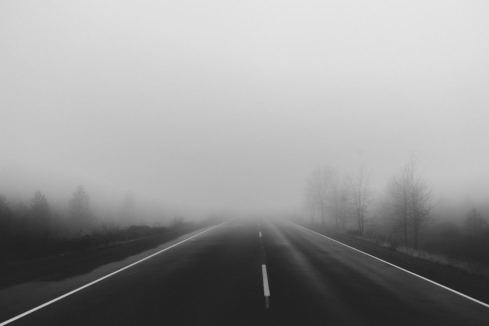 driving on a foggy road