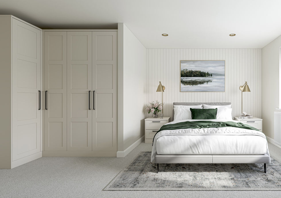 Modern bedroom with built-in wardrobes