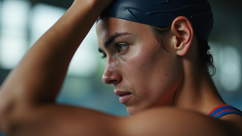 Close-up view of an athlete focusing before a competition