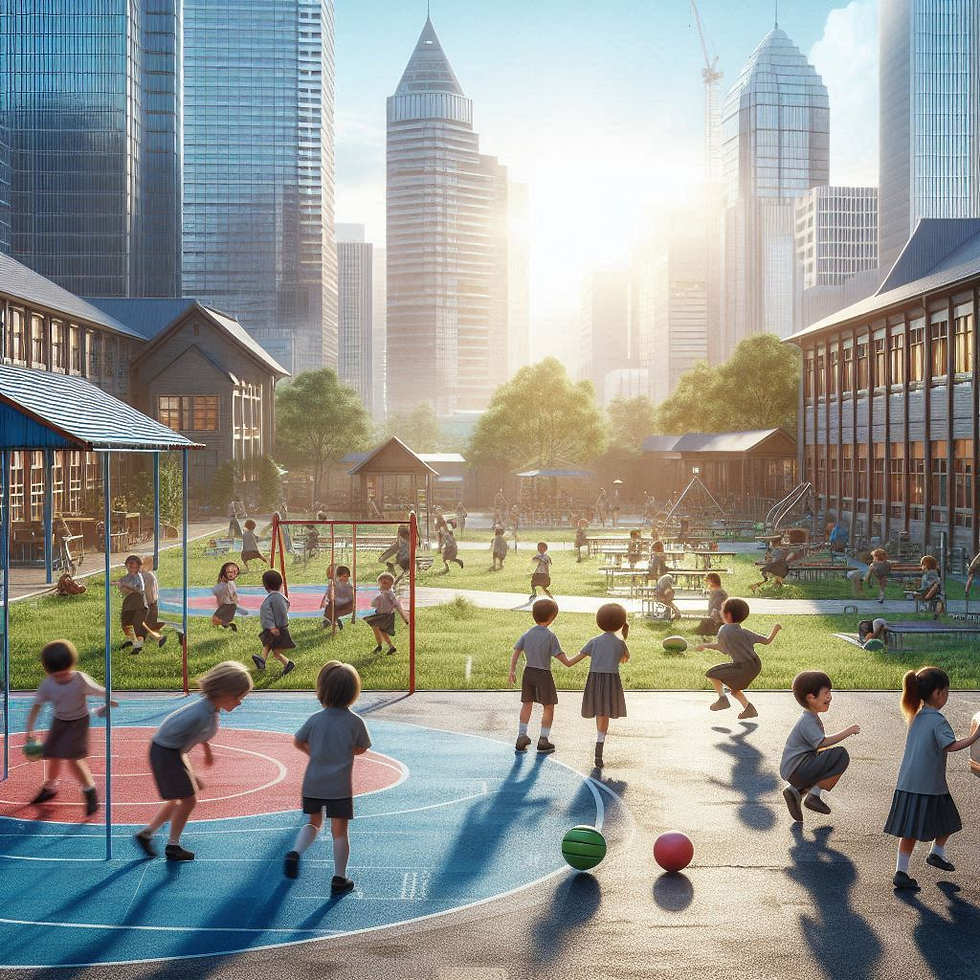 Várias crianças brincando no pátio da escola