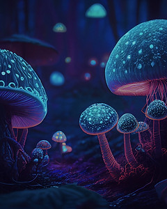 lumineszente Pilze in blau Tönen