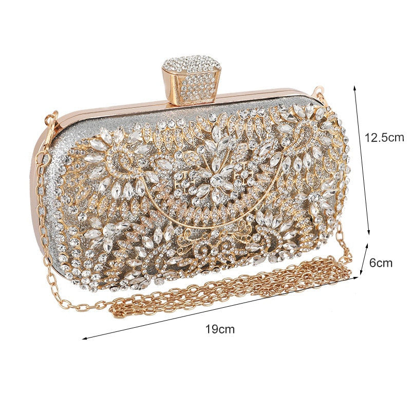 Miniatura: Diamond Evening Clutch Bag for Women Wedding Golden Clutch Purse Chain Shoulder