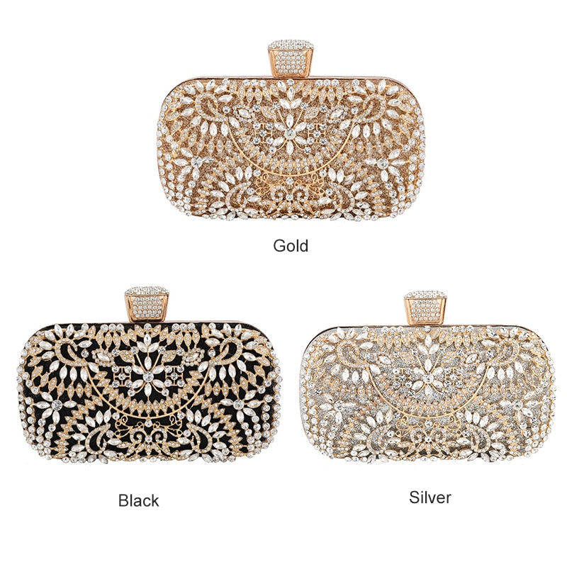 Miniatura: Diamond Evening Clutch Bag for Women Wedding Golden Clutch Purse Chain Shoulder
