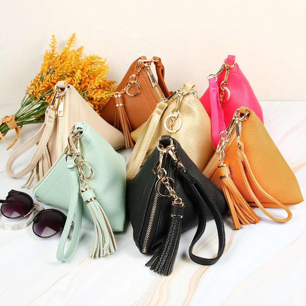 Thumbnail: Pyramid Shape Tassel Wristlet Leather Bag
