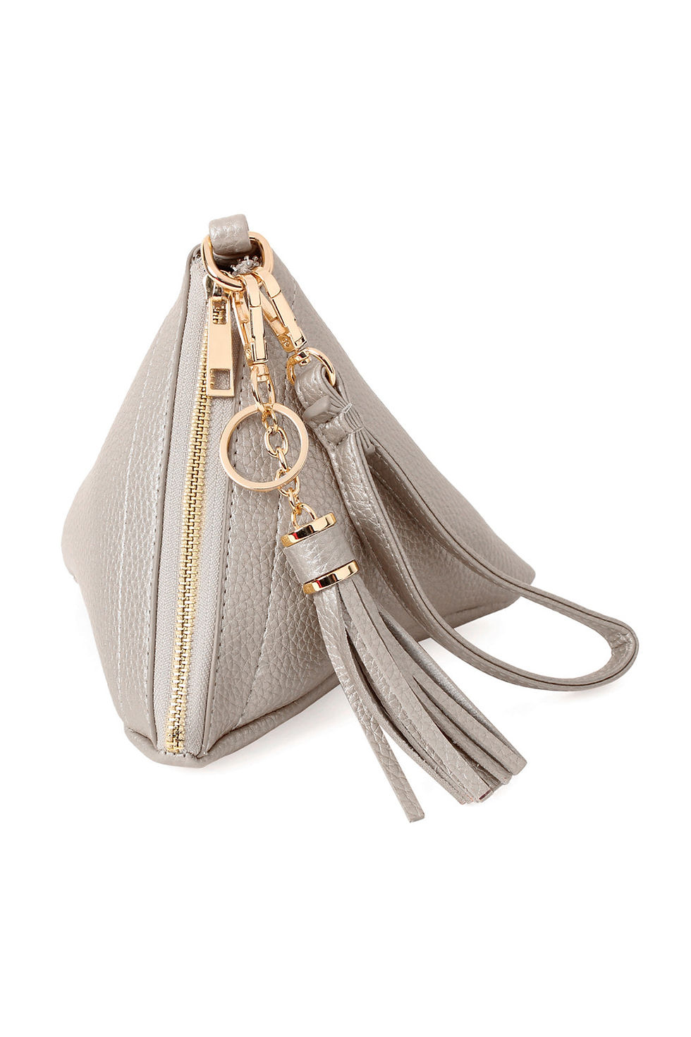 Thumbnail: Pyramid Shape Tassel Wristlet Leather Bag