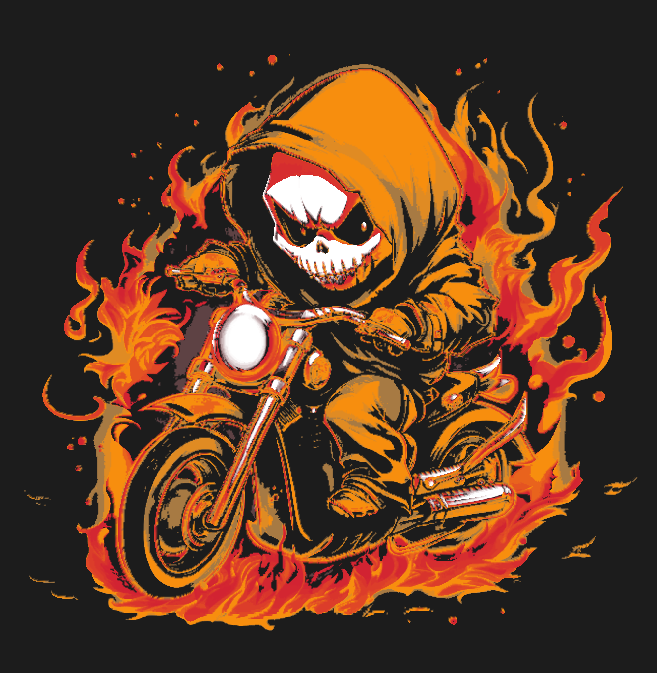 Cute Grim Reaper Shredding Motorcycle Textured Wall Art