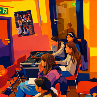 Konztentrierte Arbeit zu dritt am Mischpult.