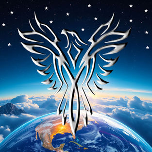 At sunrise a silver eagle flies above the Earth towards the stars.