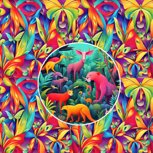 Animals in a colourful jungle