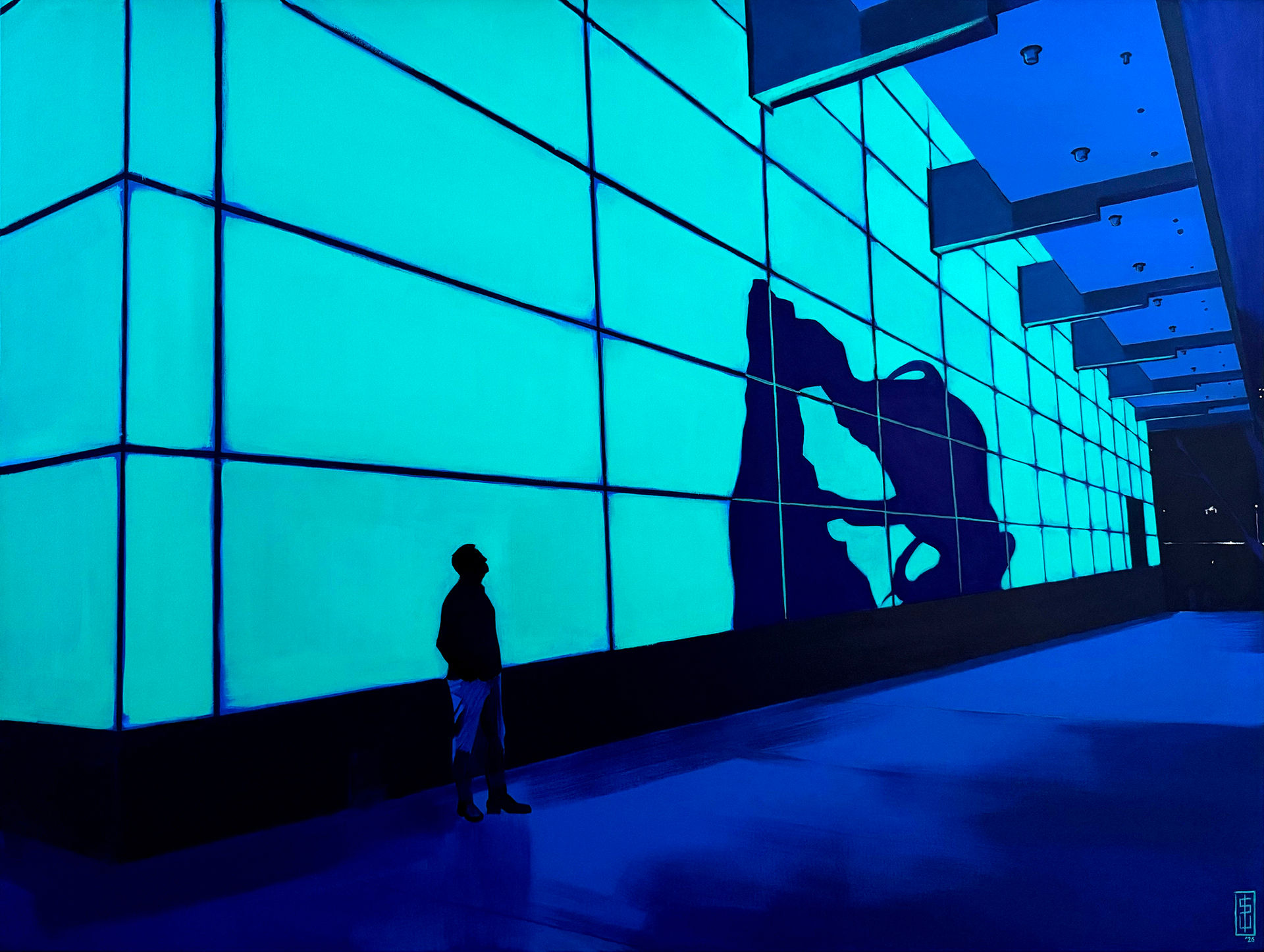 A man pauses in front of GOMA to view Elephant in the room