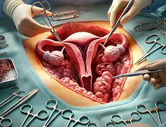 DALL·E 2024-09-09 14.31.25 - A detailed surgical scene showing a uterus during surgery. Th