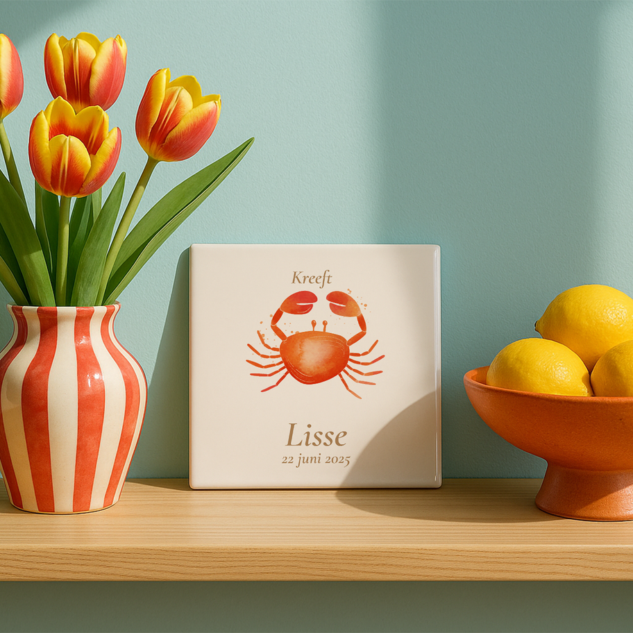 Klassiek sterrenbeeld-tegeltje met kleurrijke illustratie – gepersonaliseerd keramisch cadeau 15×15 cm