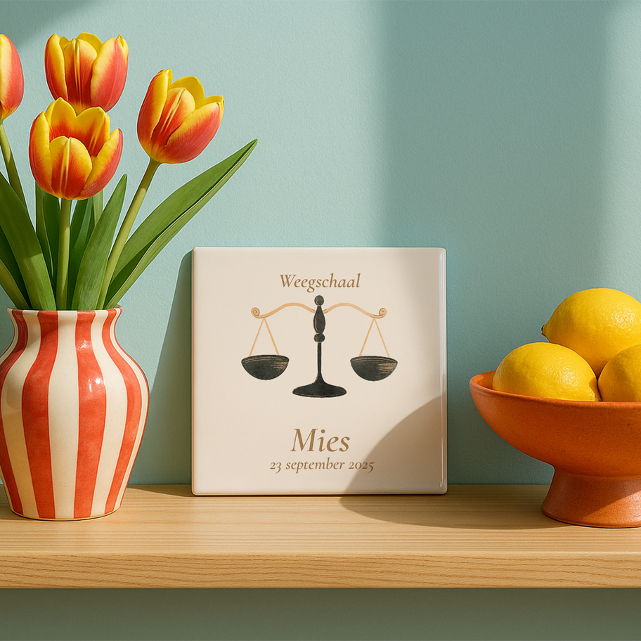 Klassiek sterrenbeeld-tegeltje met kleurrijke illustratie – gepersonaliseerd keramisch cadeau 15×15 cm