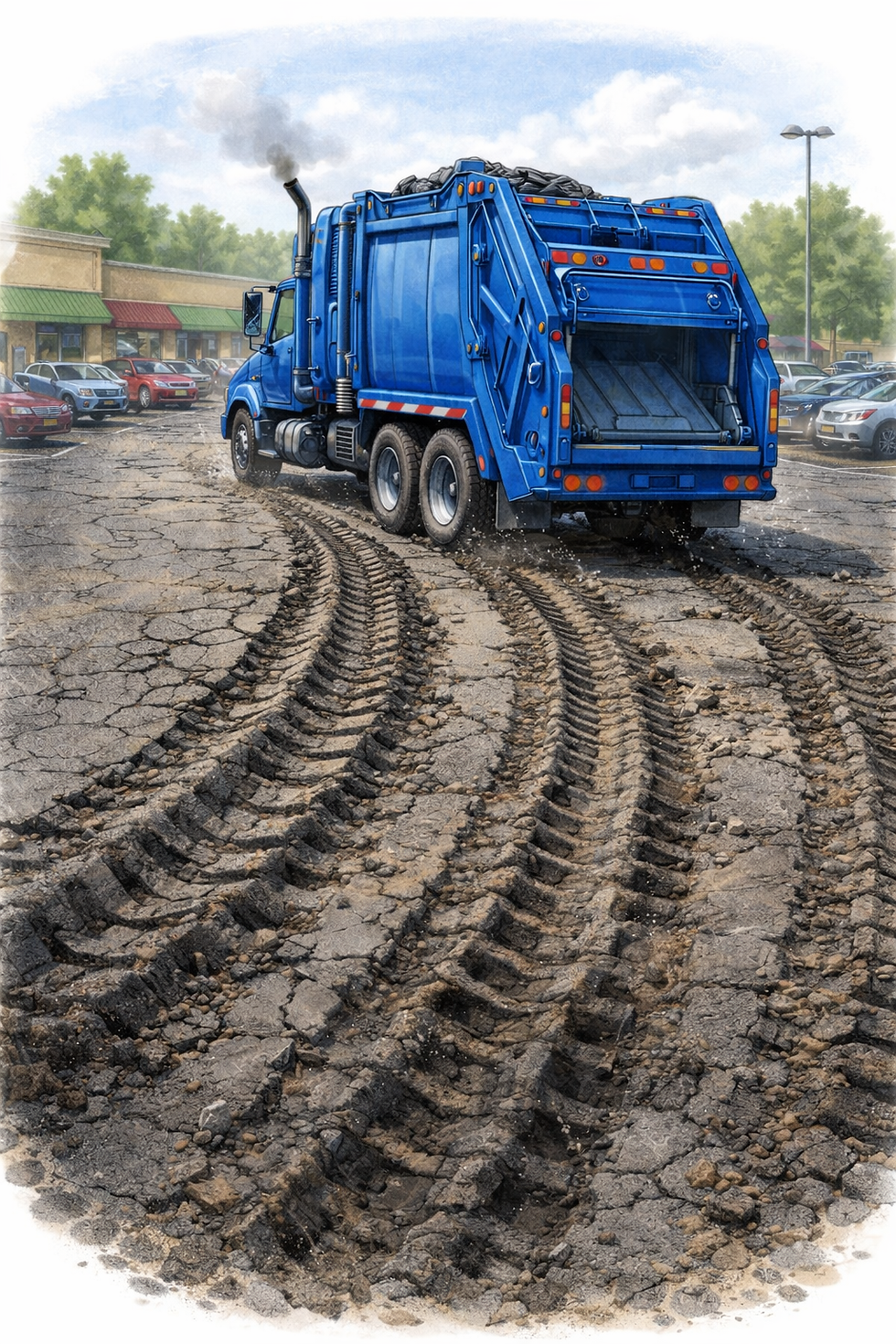 Garbage truck rutting parking lot