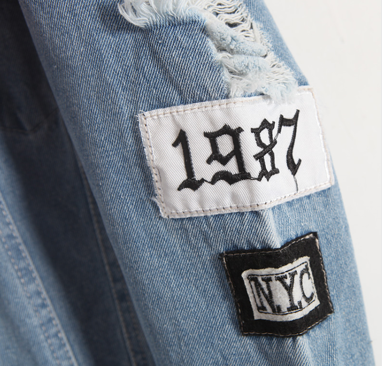 Thumbnail: Women's Denim Distressed Patched Jean Jacket