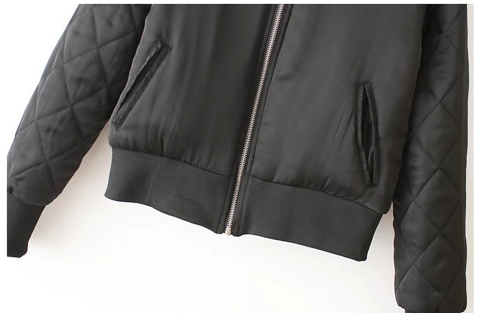 Thumbnail: Deep Black Women's Bomber Aviator Autumn Jacket