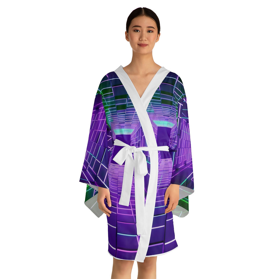 Thumbnail: Vibrant Long Sleeve Kimono Robe - Funky 80s Maze Design