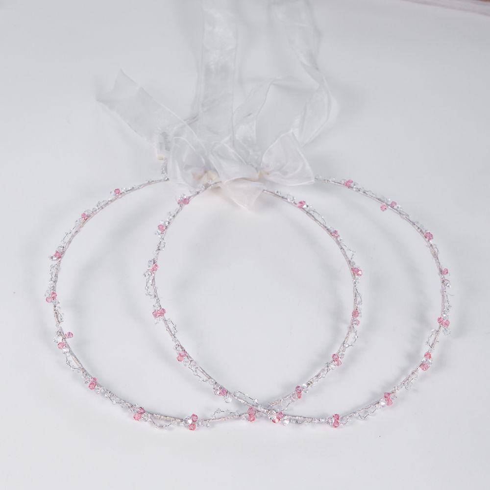 Στέφανα Γάμου Ασημί με ροζ κρυσταλλάκια