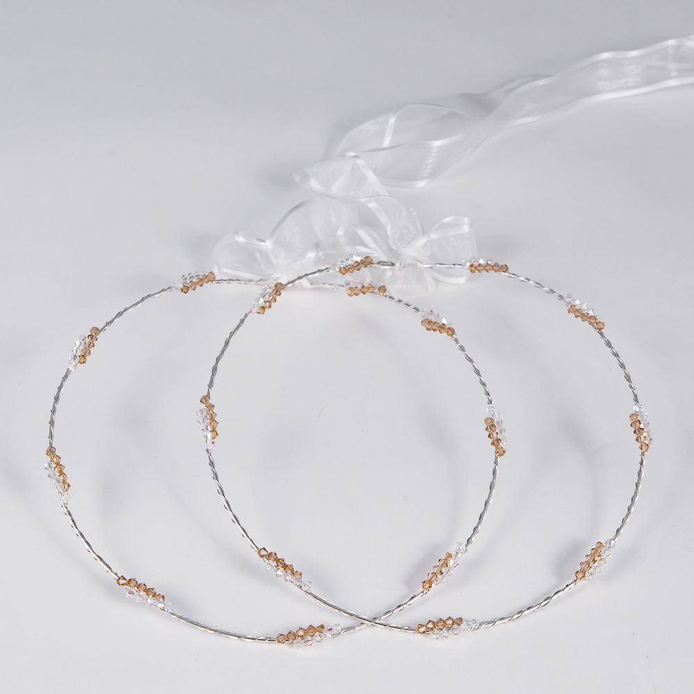 Στέφανα Γάμου Ασημένια 925 με λευκά - μόκα κρυσταλλάκια