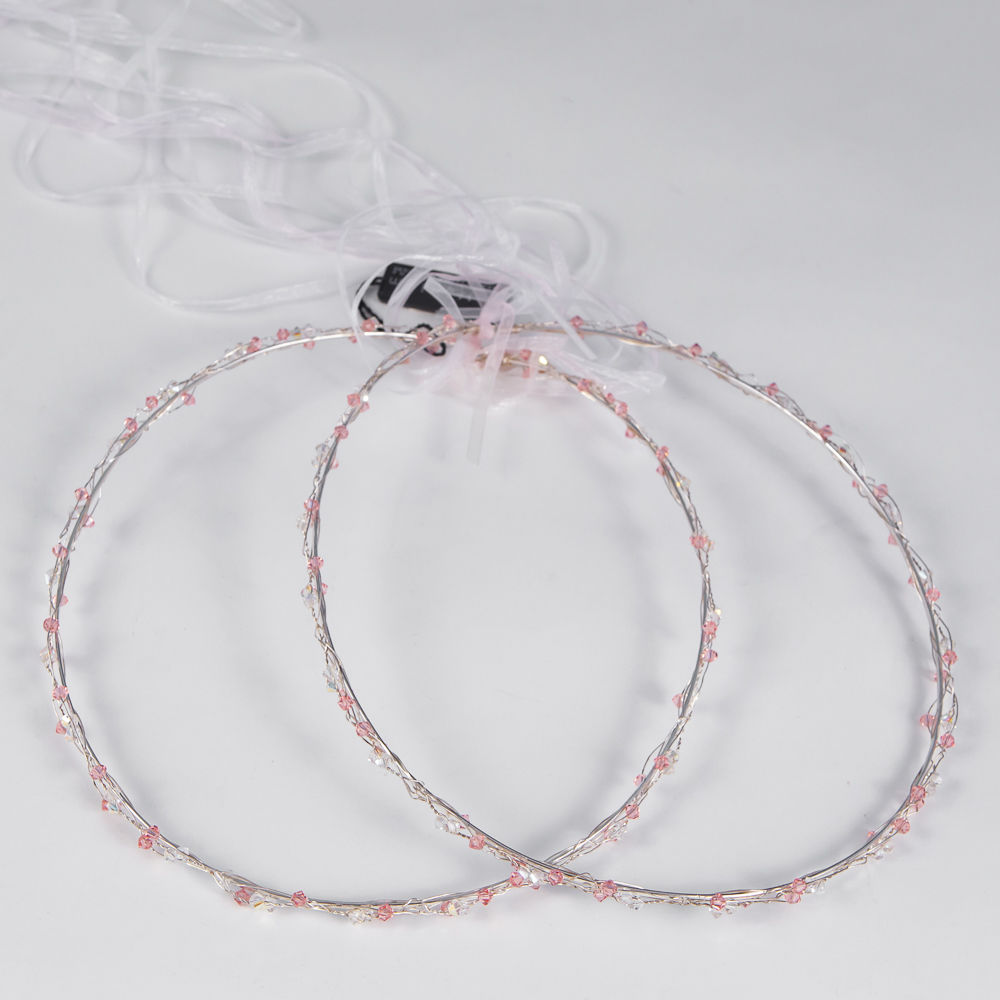 Στέφανα Γάμου Ασημένια 925 με ρόζ κρυσταλλάκια