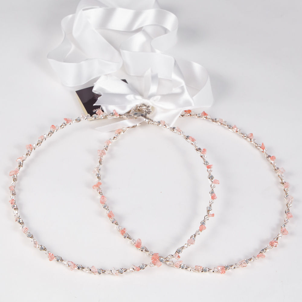 Στέφανα Γάμου Ασημένια 925 με ρόζ κρυσταλλάκια