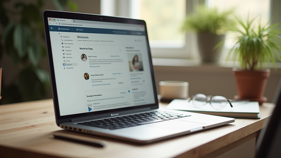 Close-up view of a cozy workspace with a laptop open to a mental wellness app