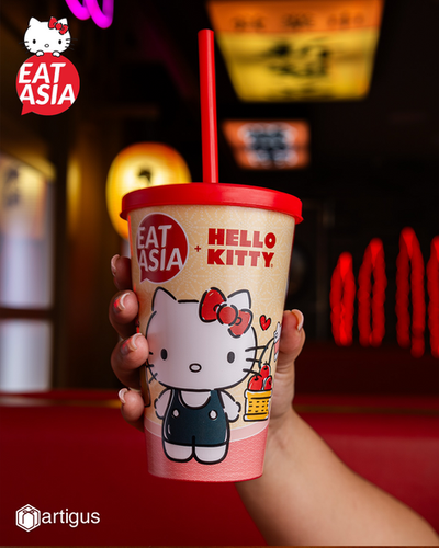 Produtos promocionais e personalizados Artigus - case de sucesso Eat Asia Hello Kitty copo canudo