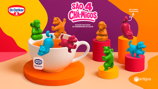 Produtos promocionais e personalizados Artigus - case de sucesso Dr. Oetker cha-migos prendedor de chá yoga