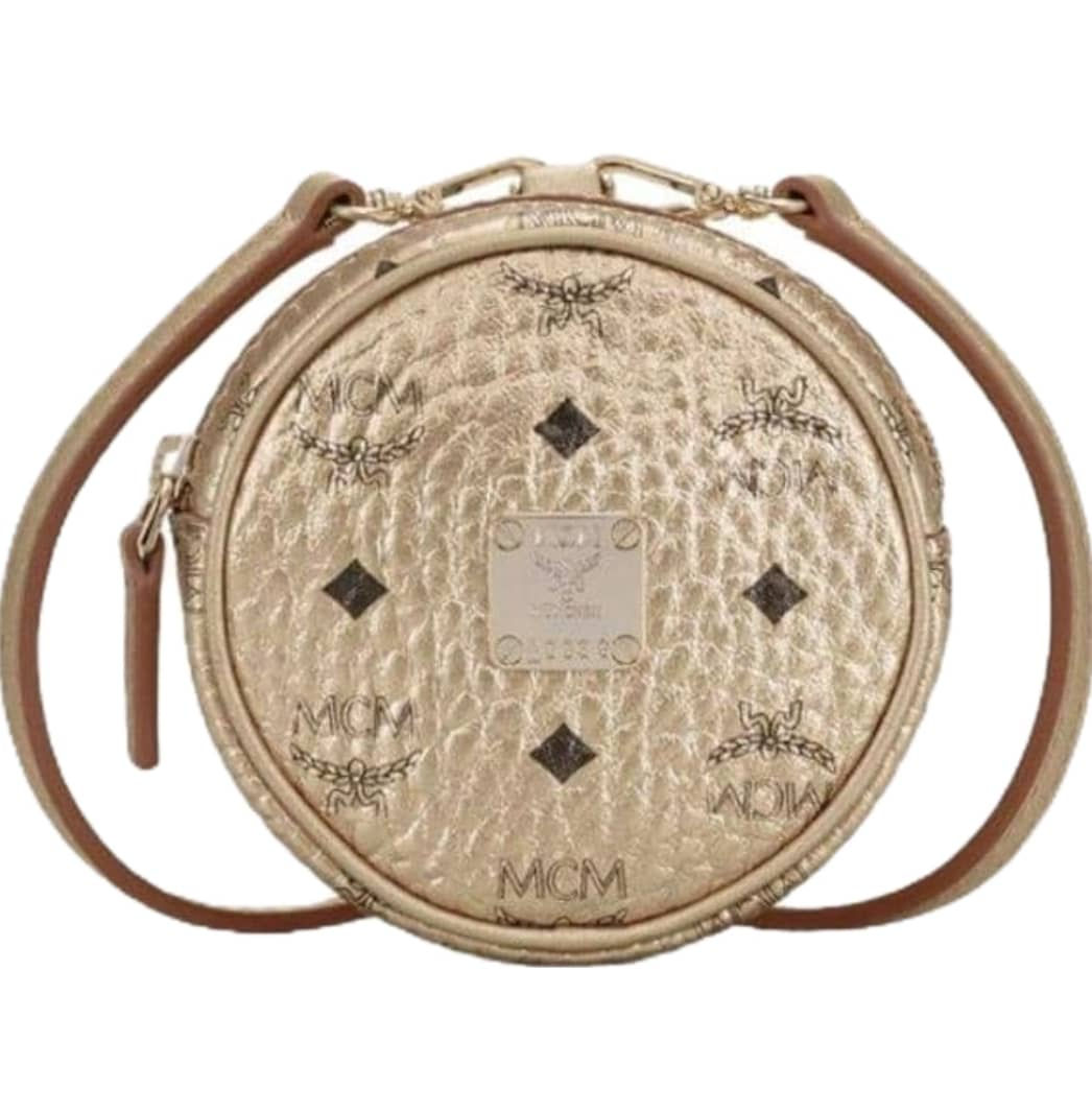 MCM / Tambourine Charm with Crossbody Strap In Visetos Cognac