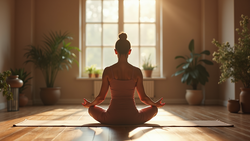 Eye-level view of a serene yoga setup