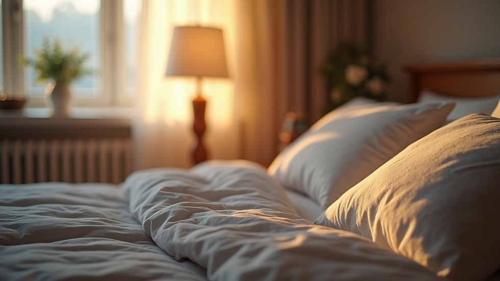 Close-up view of a cozy bedroom with soft lighting