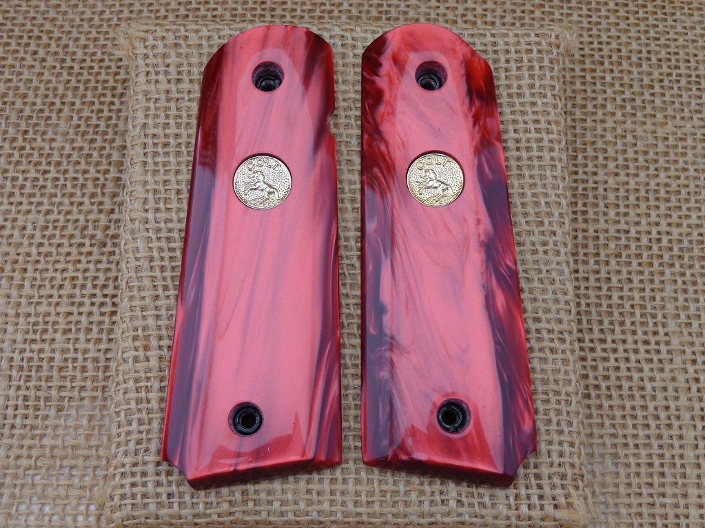 1911 Red Pearl Grips with Gold Colt medallions