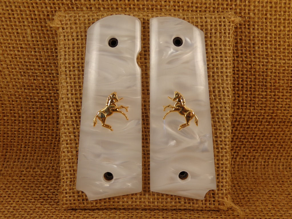1911 Full Size White Pearl with Gold Colt Horse