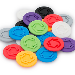 3D printed coins with the Make Shaper logo