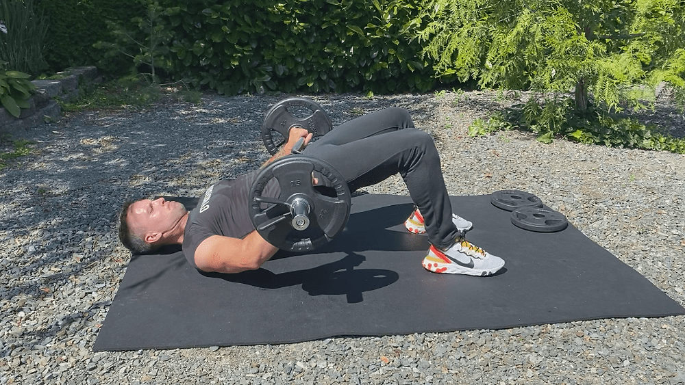 glute bridge with EZ bar