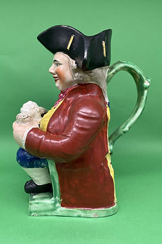 Large Hands Toby jug Prattware red jacket - Staffordshire circa 1880