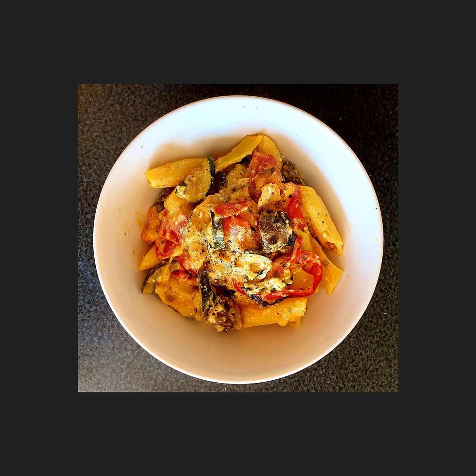 Portobello Mushroom, Burnt Red Pepper and Creamy Zucchini Pasta