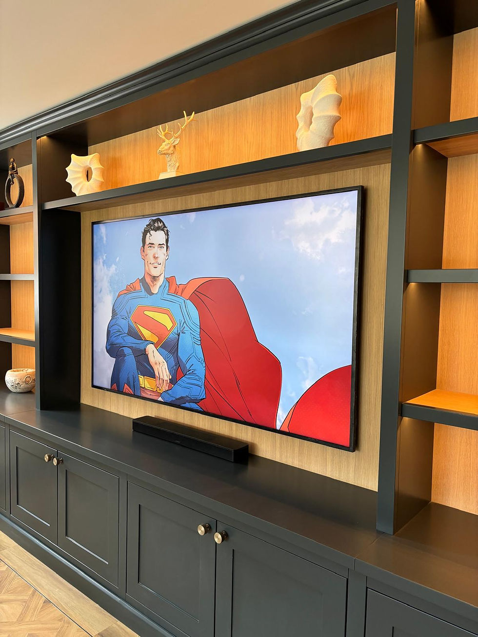 Side VIew of Main Media Wall TV Area