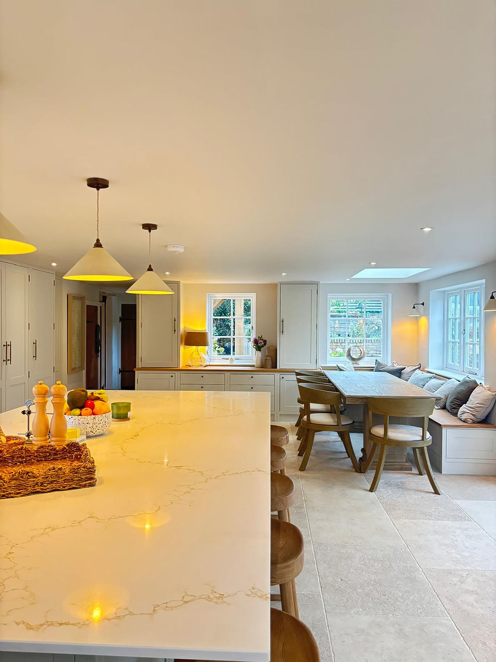 Large Family Kitchen with Banquette Seating and Island