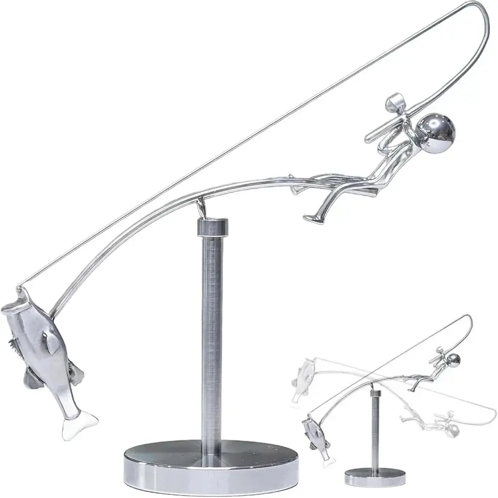 The Fisherman Balancing Sculpture Polished Stainless Steel Fisherman Balancing H