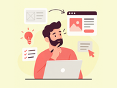 Illustration of a content designer restructuring content and components within a digital experience redesign project.