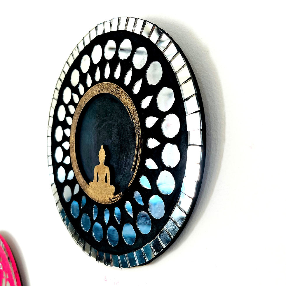 Thumbnail: Handmade Mirror Mosaic Golden Black Buddha wall decor 