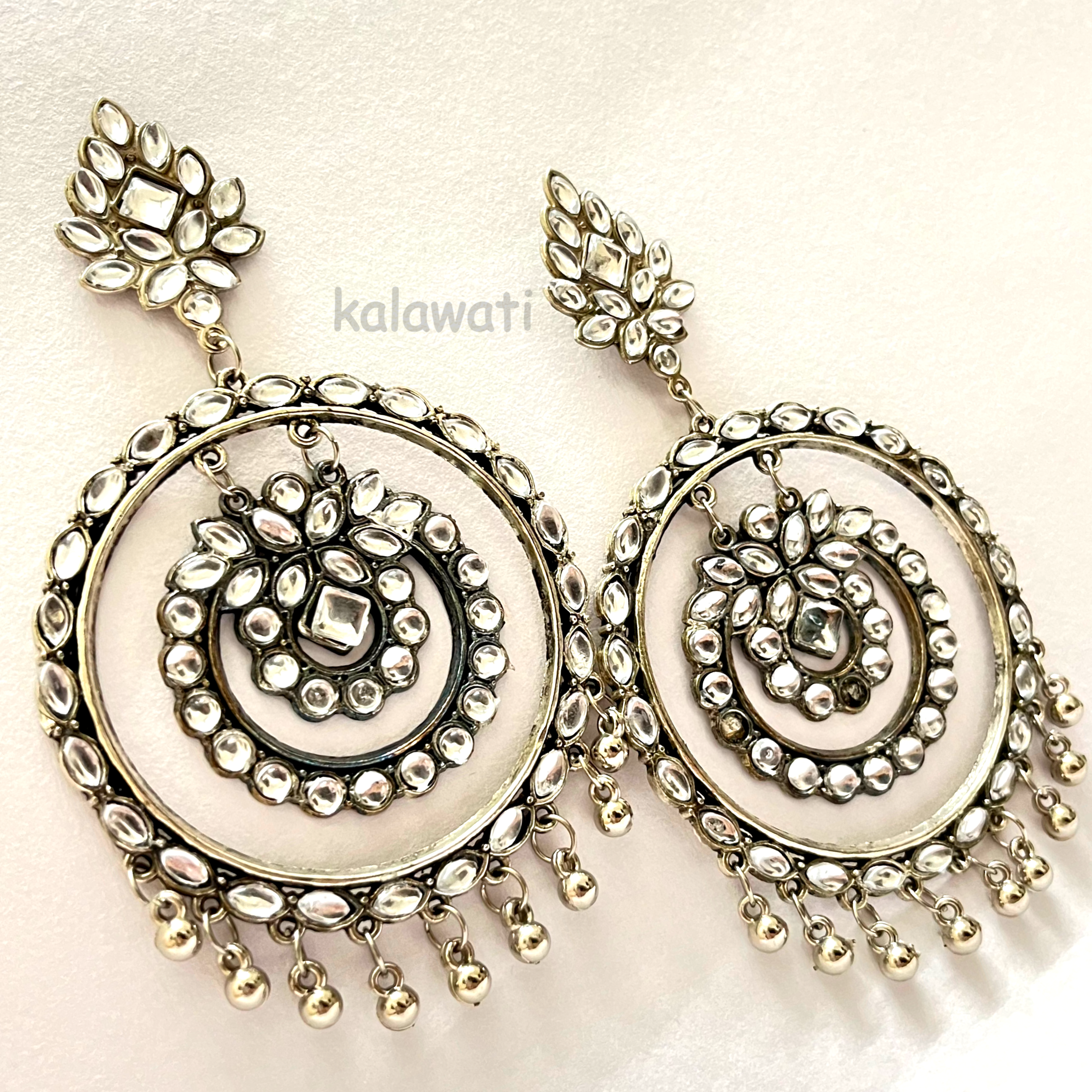 Afghani Stylish White Stone Danglers