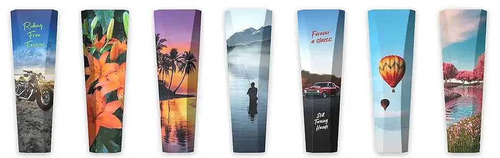 Custom printed cardboard caskets by Outside The Box Caskets