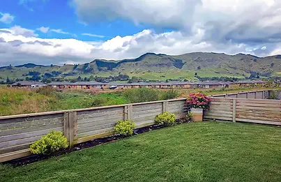 “Private garden with Coromandel Range views at Longridge Country Estate retirement village in Paeroa, Waikato