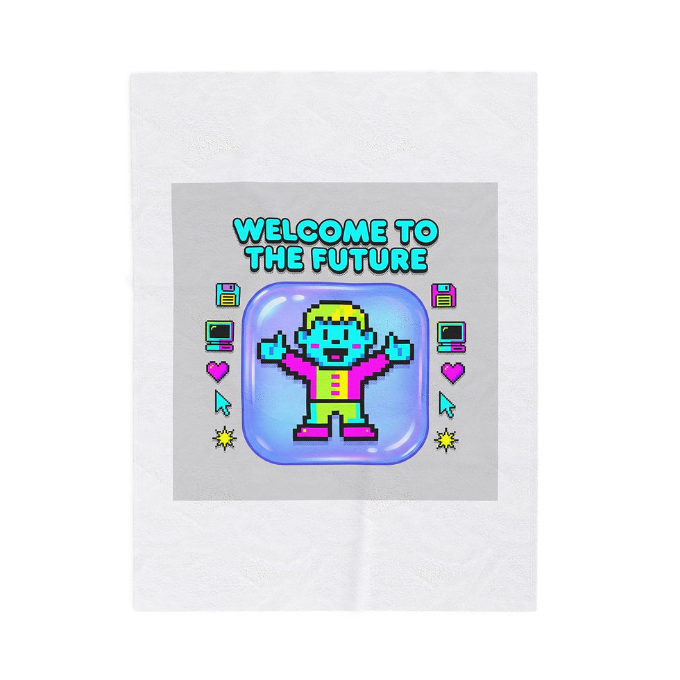 Thumbnail: Welcome to the Future Velvet Blanket | Y2K Retro Tech Pixel Plush