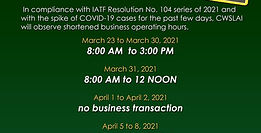 SHORTENED BUSINESS OPERATING HOURS