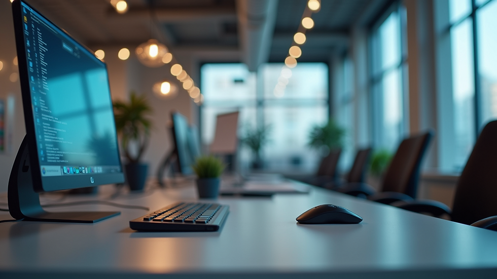 Eye-level view of modern office space with tech tools
