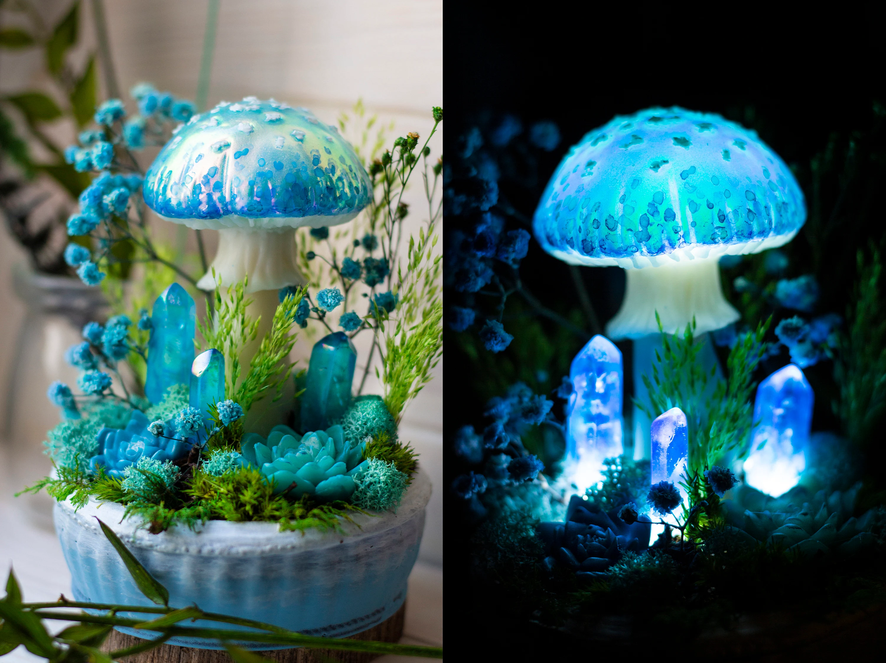 mushroom lamp, blue